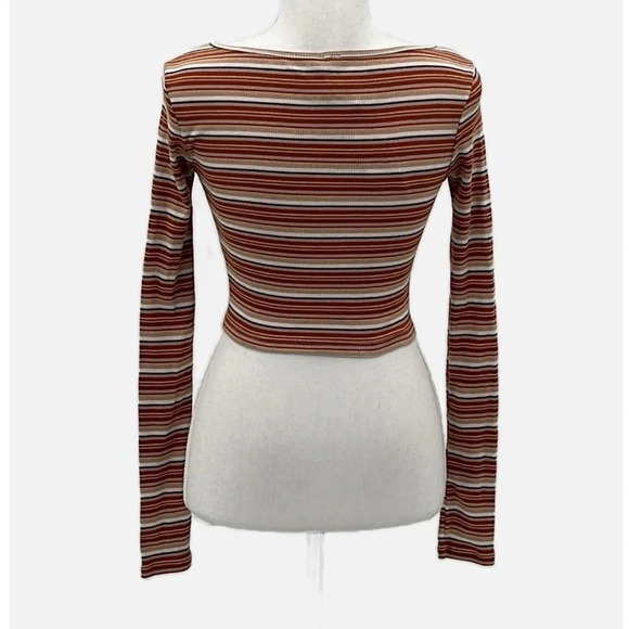 BDG Striped Ribbed Cropped Long Sleeve Top/Cardigan in Orange - NEW - Size Small - Picture 5 of 10